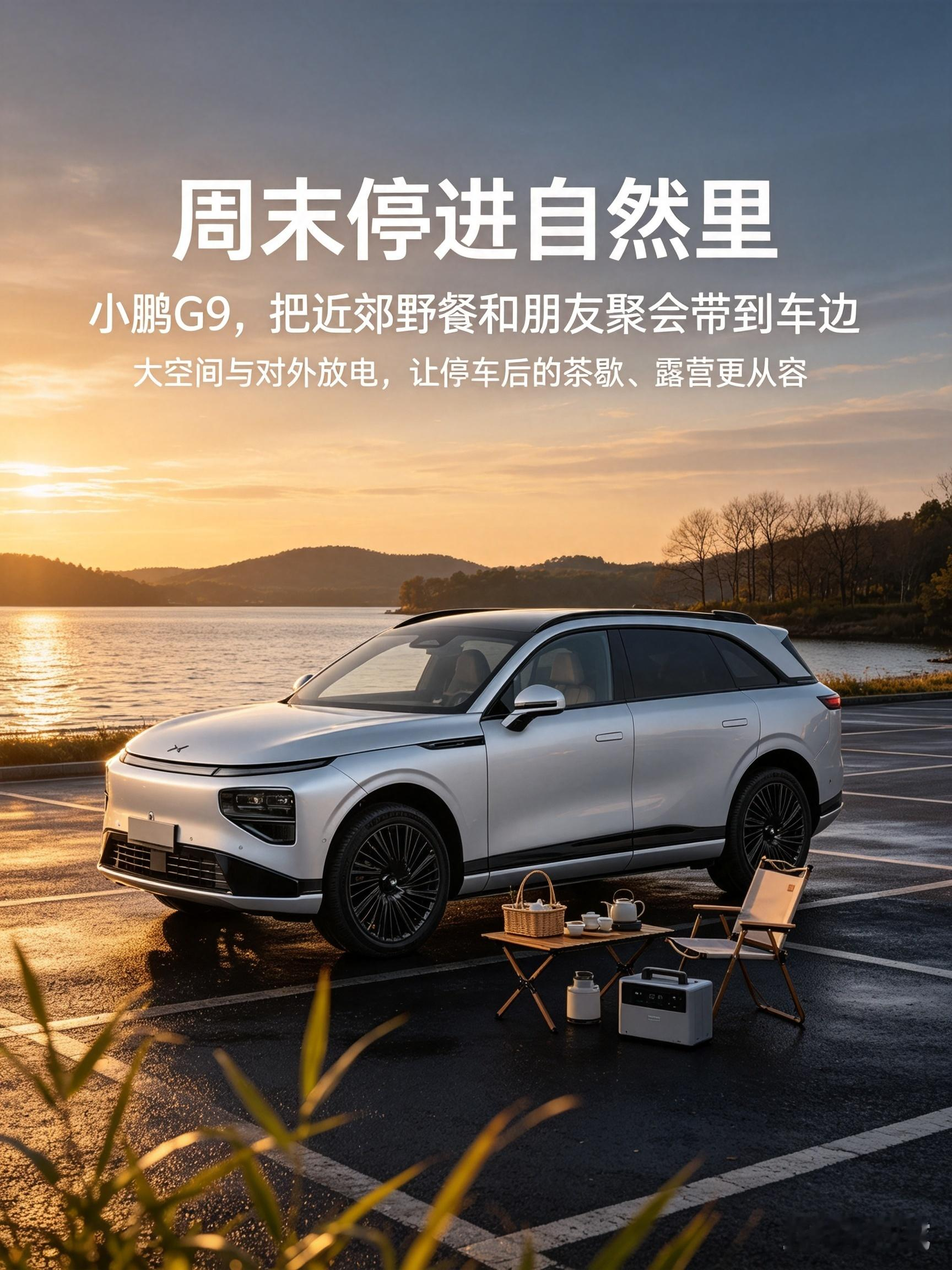 小鹏G9很适合喜欢周末近郊出行的用户，宽敞的车内空间能够轻松收纳露营装备，对外放电功能也能支撑户外野餐。它行驶质感稳重，长途乘坐舒适度不错。不过不同版本功能配置有区别，有露营出游需求的话，建议试驾时留意相关功能，结合自己的出行习惯再做选择。【来自懂车帝车友圈】