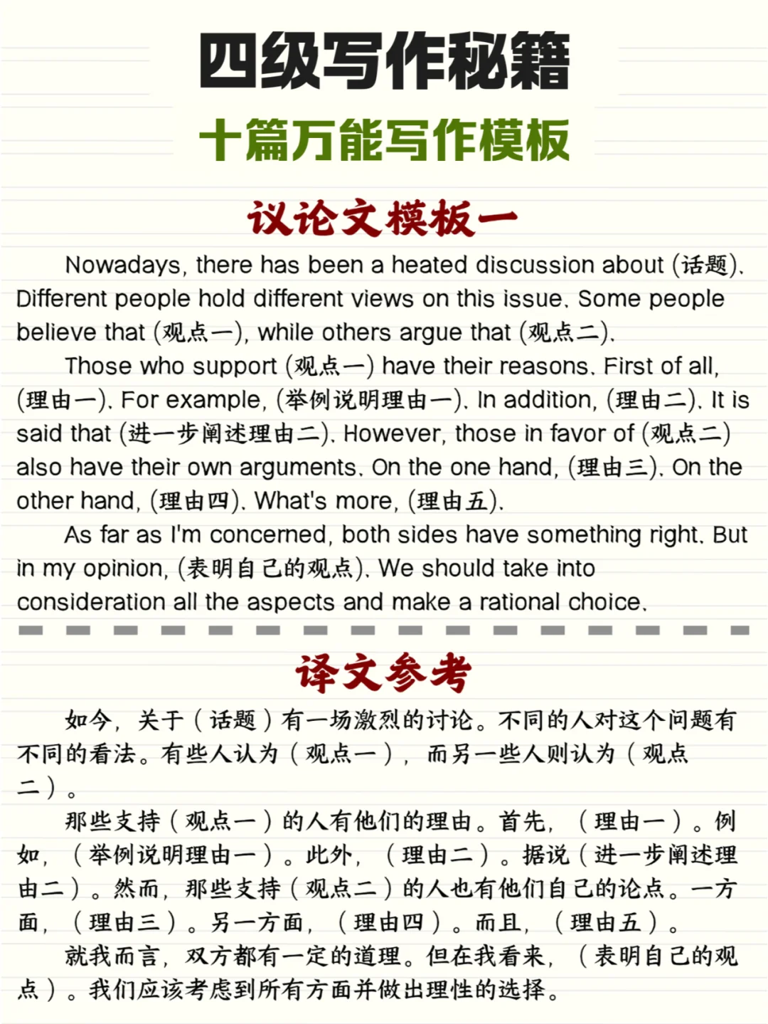 25年6月四级考试救急作文模板