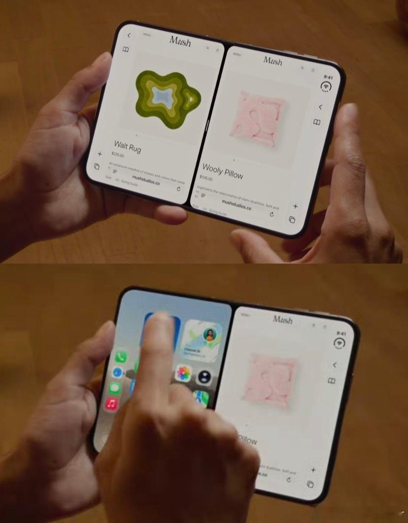 #iPhoneDuo分屏不可调整比例#
iPhone Duo分屏只能固定50:50😮
实测iPhone Duo双应用并排
强制固定50:50对半分
分割条拖拽后自动回弹，无法改尺寸
✅设计原因
内外屏比例一致，对半分割刚好匹配外屏
减少APP适配成本，分割线刚好落在折痕处
 
缺点很明显：一边看视频一边聊天没法放大主窗口
期待iOS后 ​
