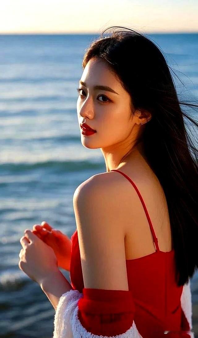 时尚清透感红衣美女，美出新高