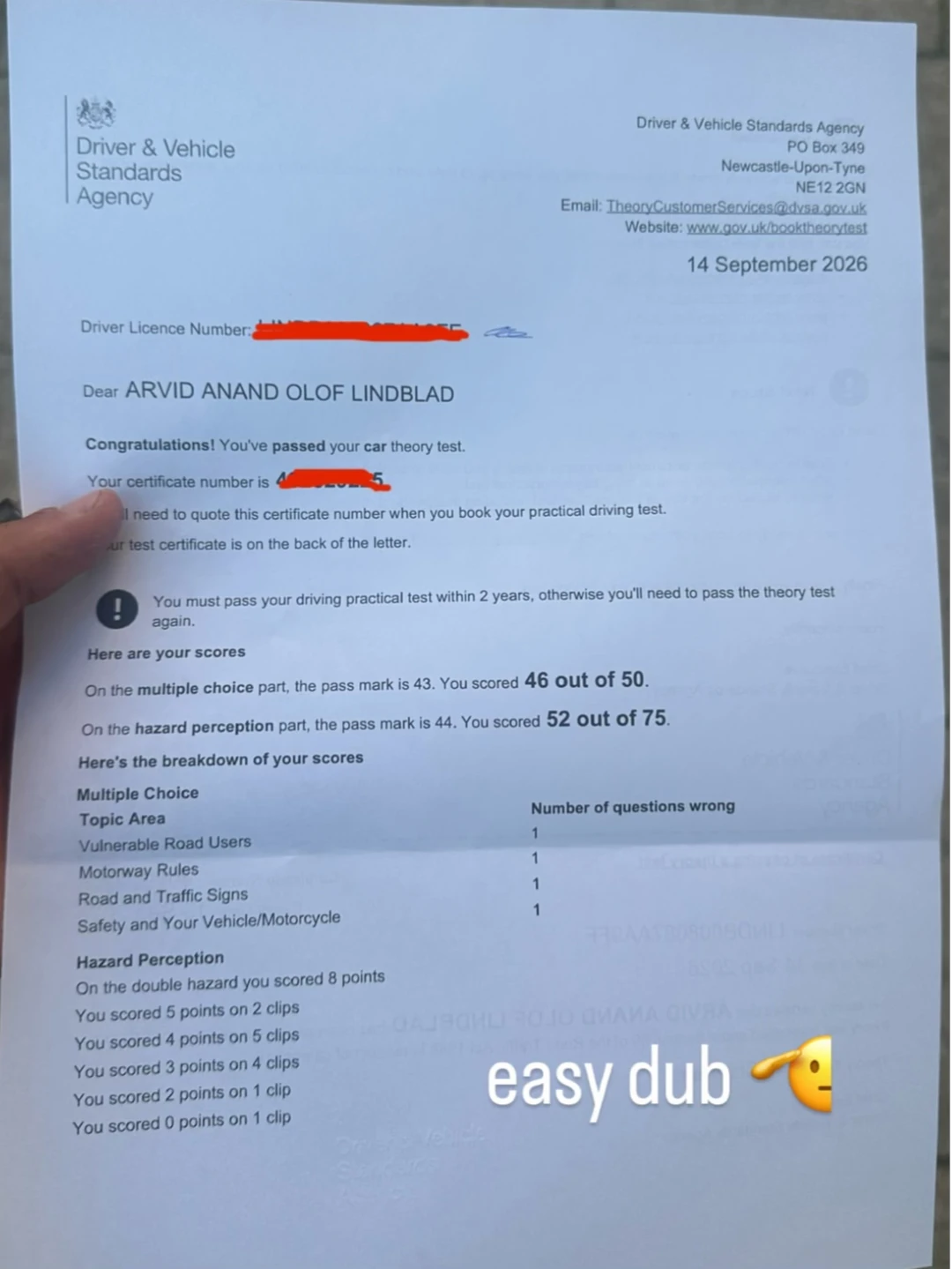 F1车手林德布拉德通过公路驾照理论考试✅