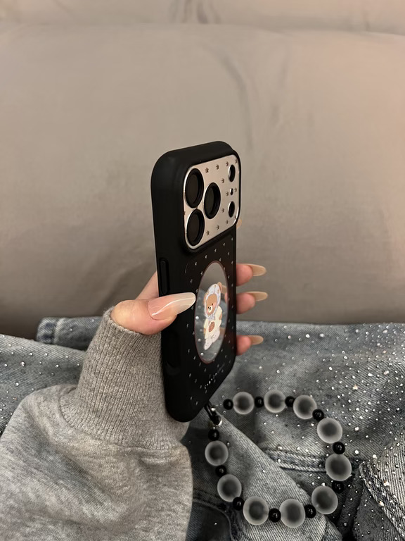 韩系ins波点镜面小熊手机壳🖤🧸好可爱～