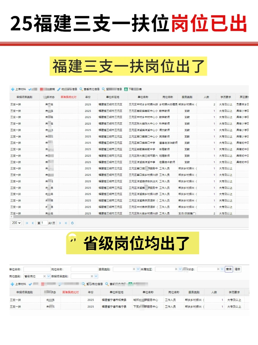 2025福建三支一扶位岗位出了➡