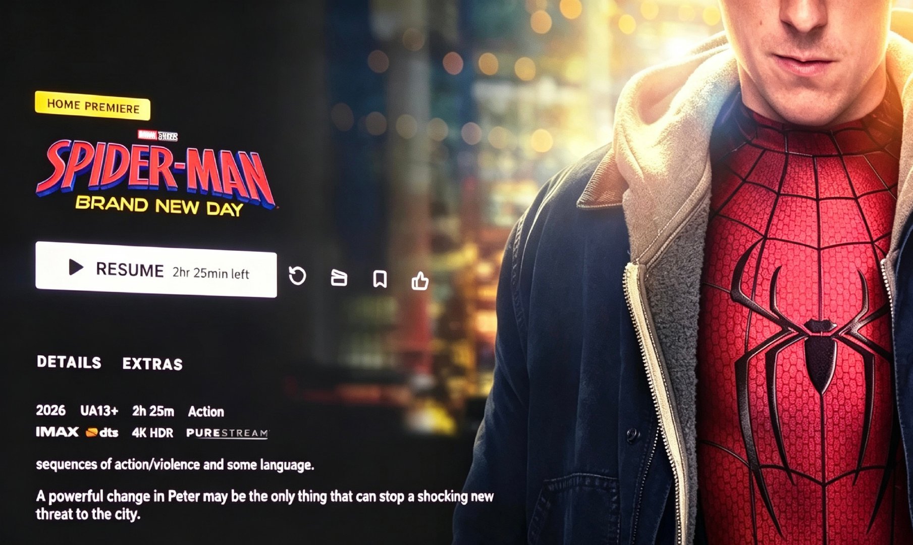 《蜘蛛侠：崭新之日》IMAX 1.90:1 增强画幅版本由索尼自家影视订阅平台「Sony Pictures Core」独家专享上映。 ​