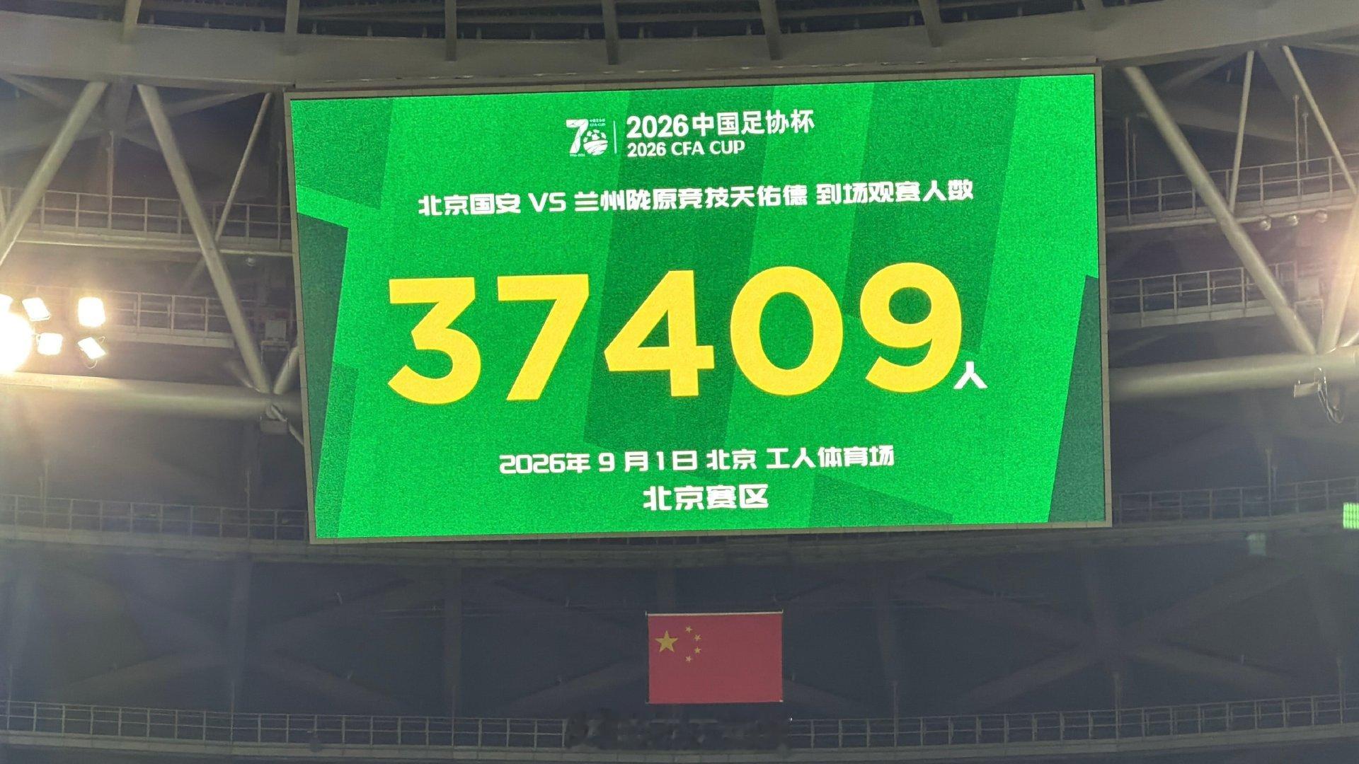 #北京国安vs兰州陇原竞技# 37409人 ​