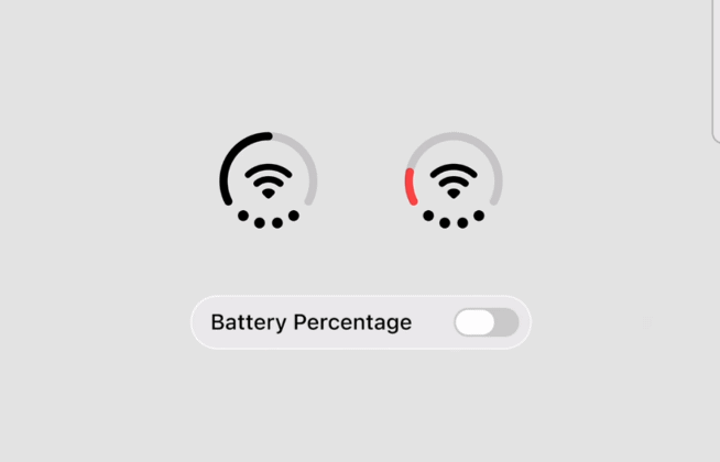 iPhone Duo的电量弧也是可以显示百分比的。(所以信号图标，双卡的时候怎么显示信号？目前还没看到过) ​​​