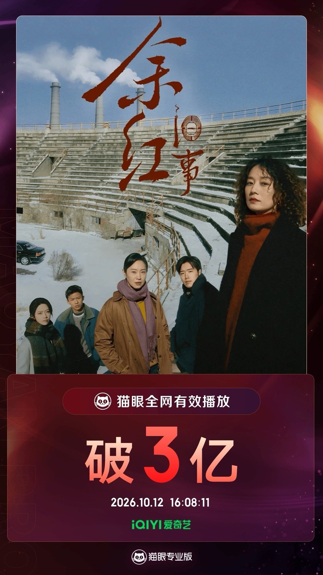 #剧集余红旧事[超话]##余红旧事有效播放量破3亿#  据猫眼专业版数据，（按姓氏笔画排序）领衔主演剧集《余红旧事》热播中，全网有效播放量破3亿！ ​