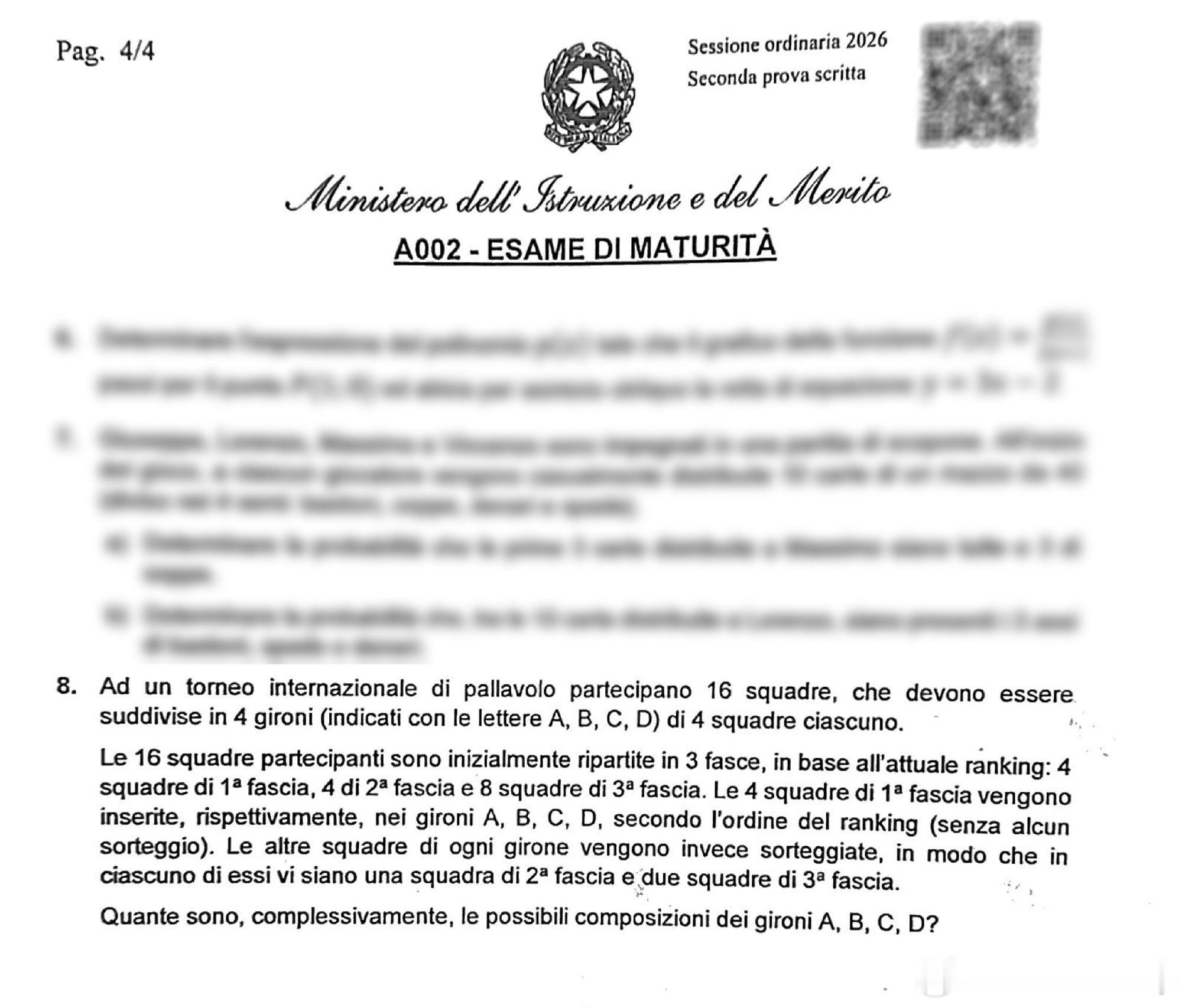 排球登上2026年高考舞台！意大利高中毕业会考数学组合计数大题，核心考...