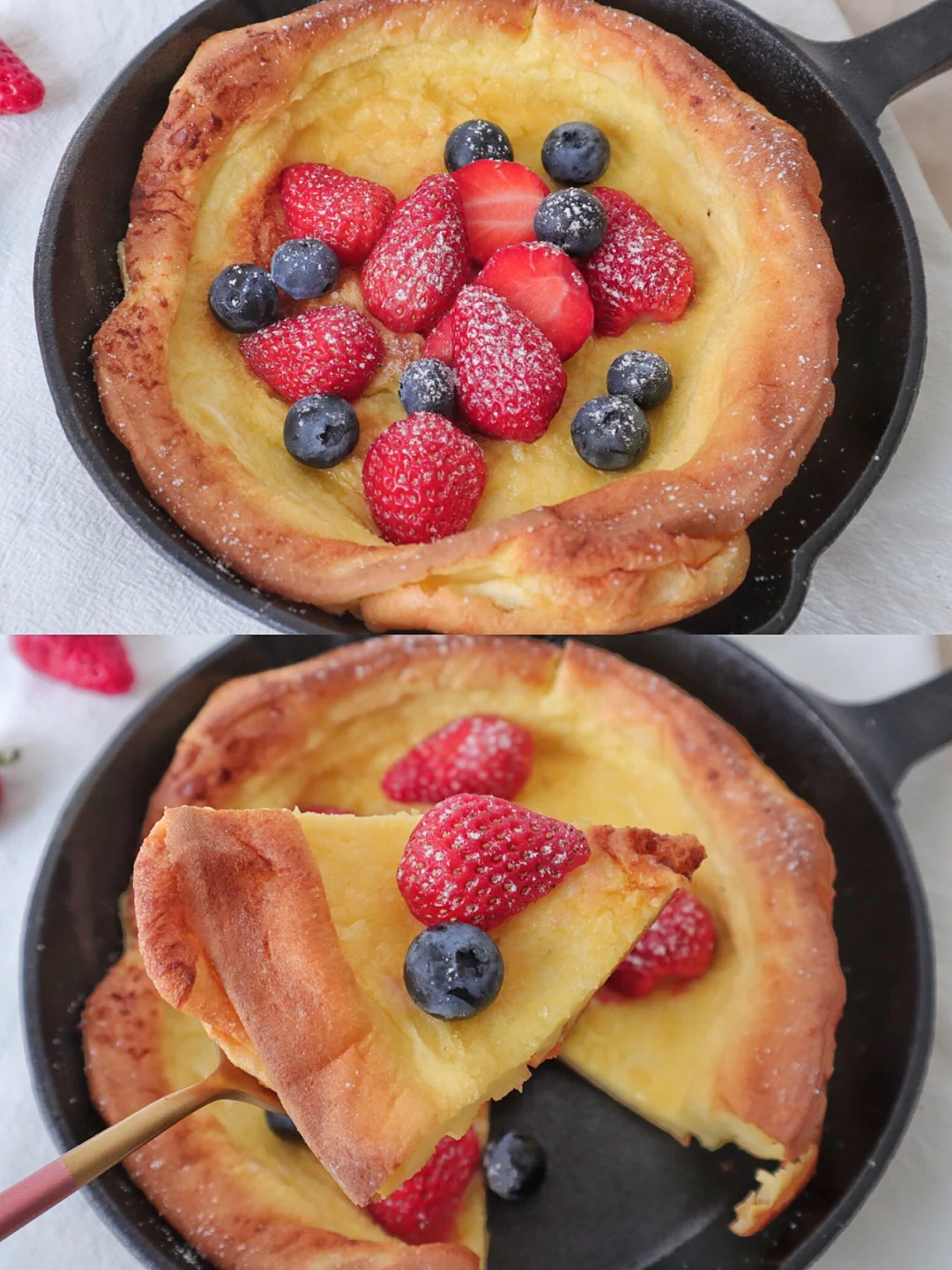 高颜值‼️免打发㊙️奶香浓郁的草莓荷兰松饼