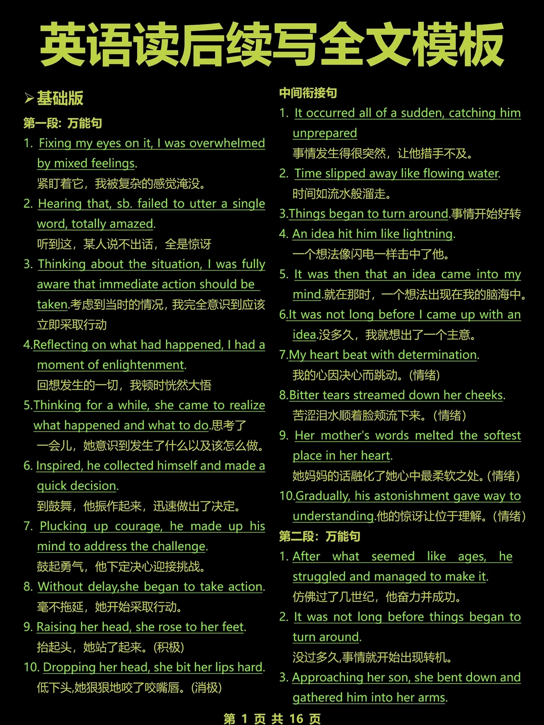 太顶了！读后续写全文模板！用上！写作变高级