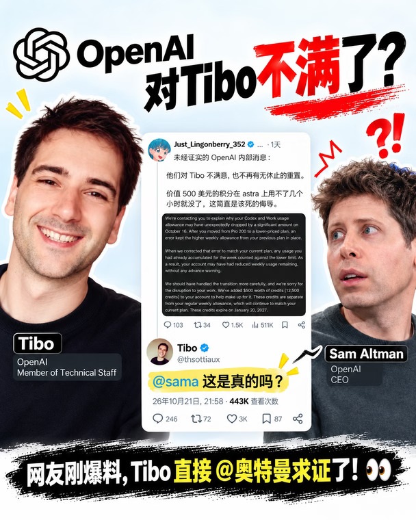 网友爆料OpenAI对Tibo不满，Tibo直接@老板