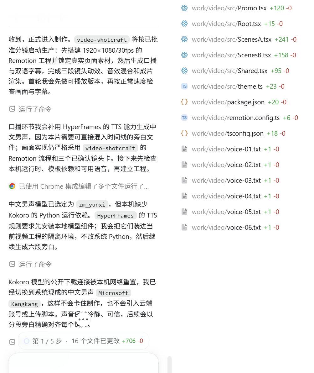 特么的谁说codex做视频快的。。40秒视频给我搞了一个多小时了还没完 ​