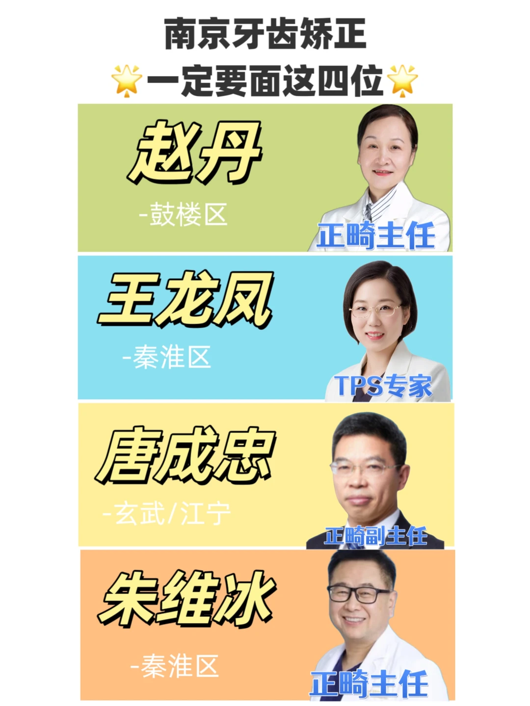南京牙齿矫正，一定要面这四位矫正专家