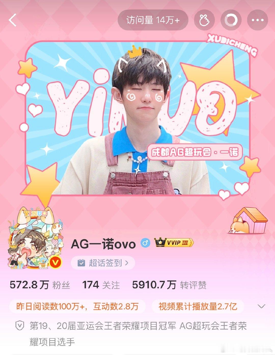 #KPL[超话]#  祝贺一诺获得微博认证！两届亚运冠军的荣耀加身，实至名归！🌟#一诺微博认证两届亚运冠军# ​