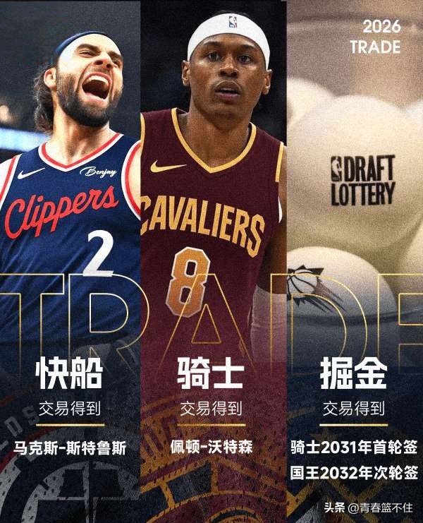 三方交易达成！骑士豪赌沃特森4年8800万

骑士、掘金和快船队达成三方交易。沃特森加盟骑士，斯特鲁斯送至快船，掘金则收获未来资产。

骑士：送出斯特鲁斯+2031年无保护首轮签及国王2032年次轮签（骑士今年选秀时29顺位与国王达成34顺位+2032年次轮签互换），得到沃特森及2027年次轮签（来