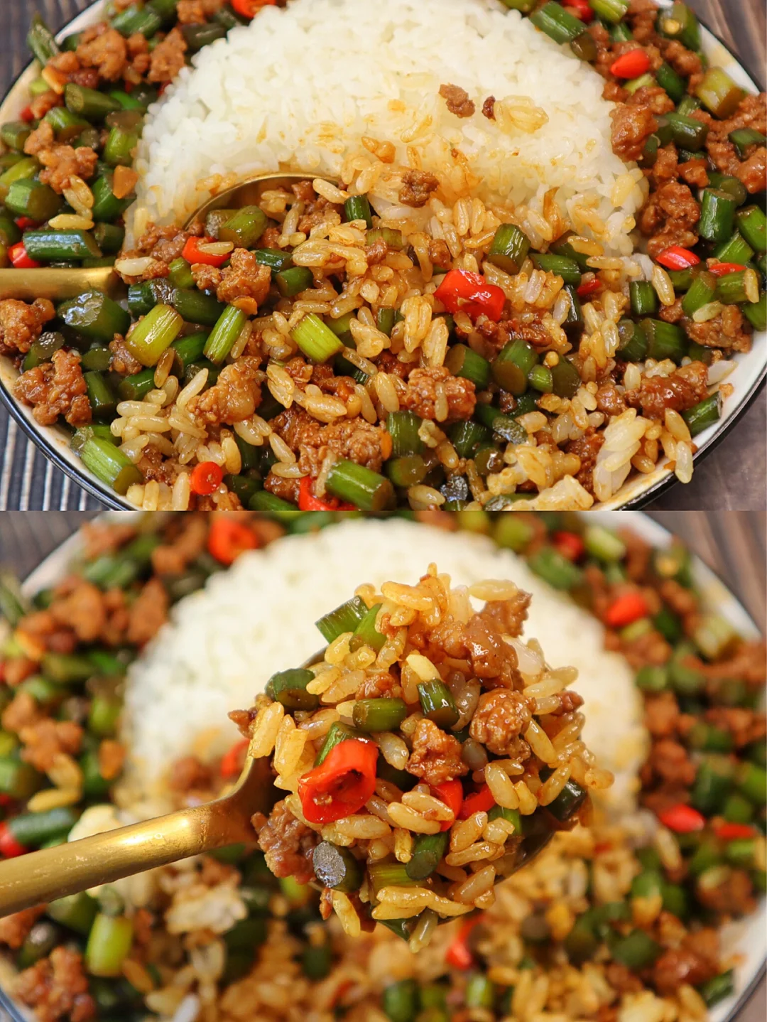 香到上瘾的蒜苔肉沫拌饭💥巨好吃巨费饭‼️