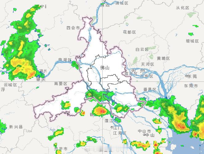 #佛山天气实况# 饭点快到了，南部阿雨慢慢减弱消散，不过打算出外觅食的小伙伴们还是要随身带伞以防阵雨突然偷袭哟#广东8月收官雨9月接棒雨##台风沙德尔# ​
