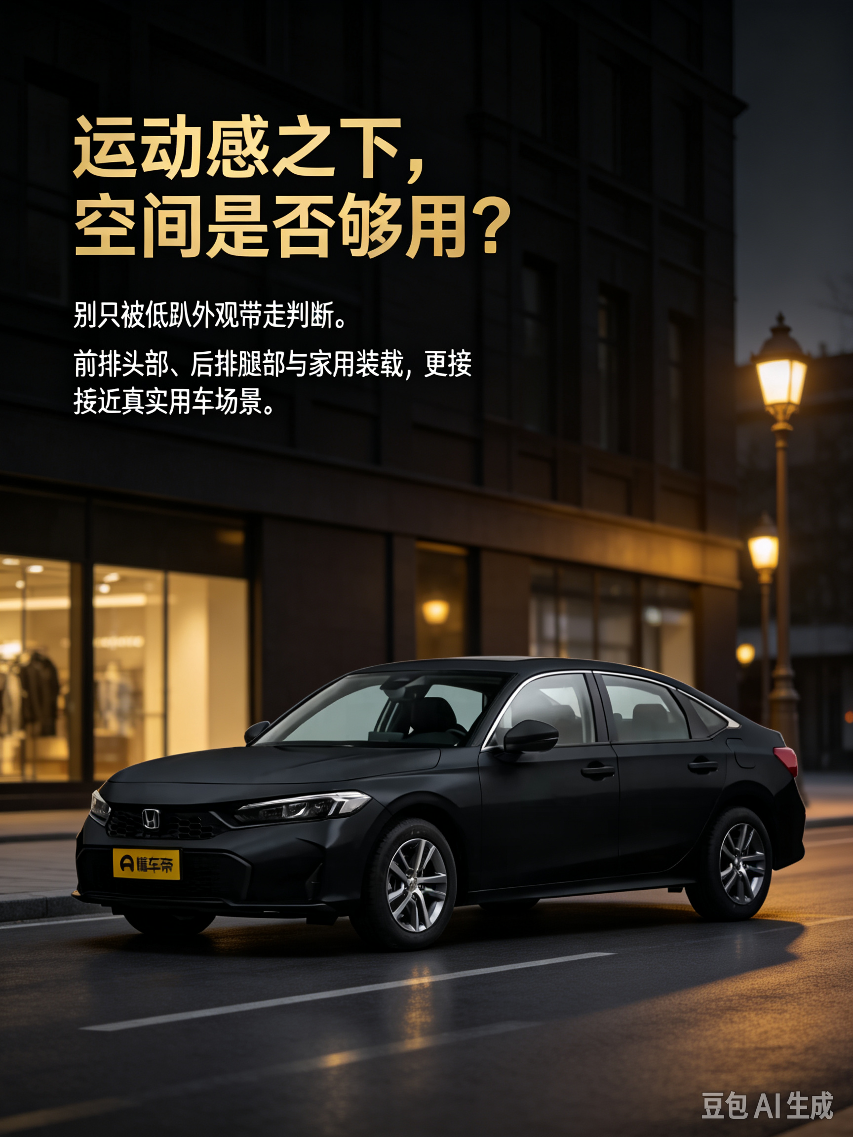 本田思域是很受欢迎的紧凑型轿车，外观运动耐看，底盘调校扎实好开，油耗表现也让人满意。别看车身低趴，实际后排和后备厢能应付日常家用，只是后排头部会有点局促。它更偏向驾驶乐趣，舒适性不算顶尖。建议前后排都坐上去感受一下，看看空间能不能满足家里出行需求，试驾后再决定要不要入手。【来自懂车帝车友圈】