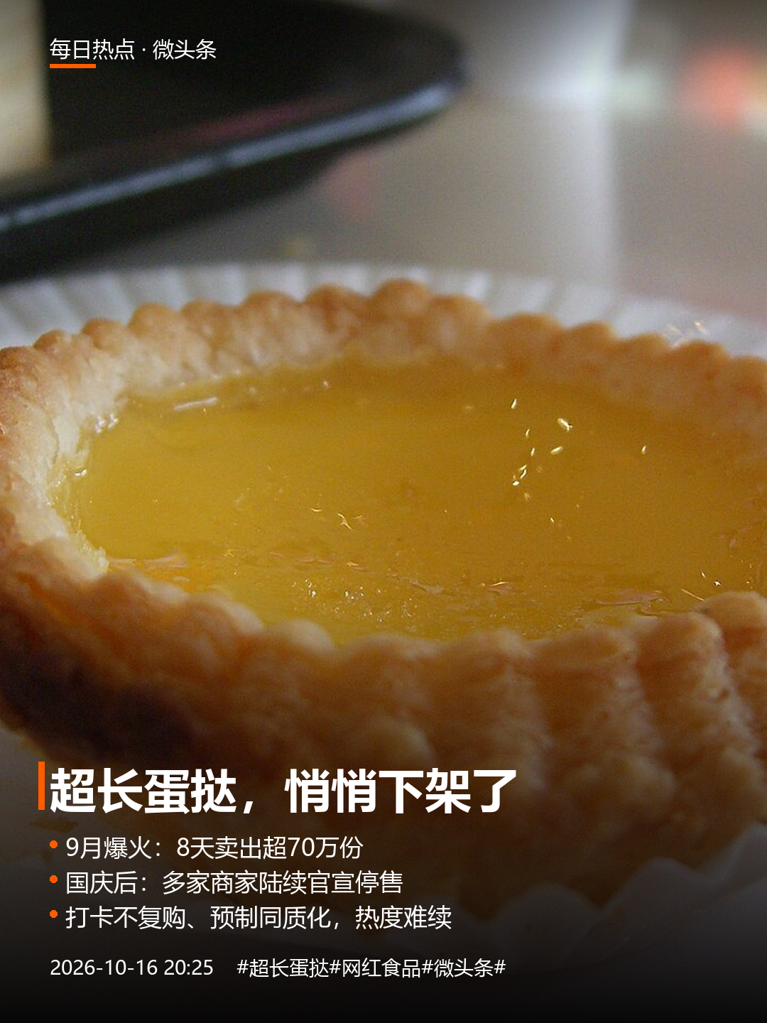 上周路过公司楼下那家烘焙店，橱窗最显眼的位置悄悄换了——之前摆超长蛋挞的C位，又