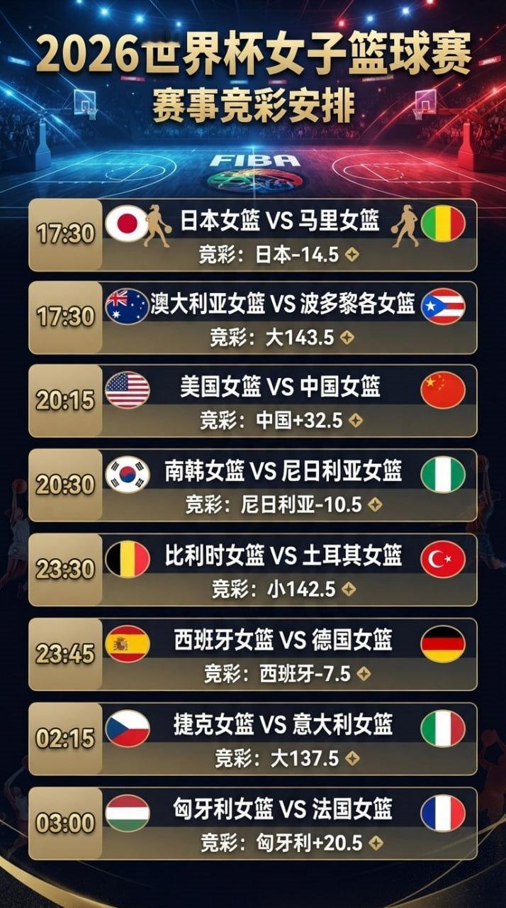 女篮世界杯今日赛程出炉！8场激战一触即发，中国女篮迎强敌美国队！#女篮世界杯##中国女篮vs美国女篮##篮球预测##为中国女篮加油# ​