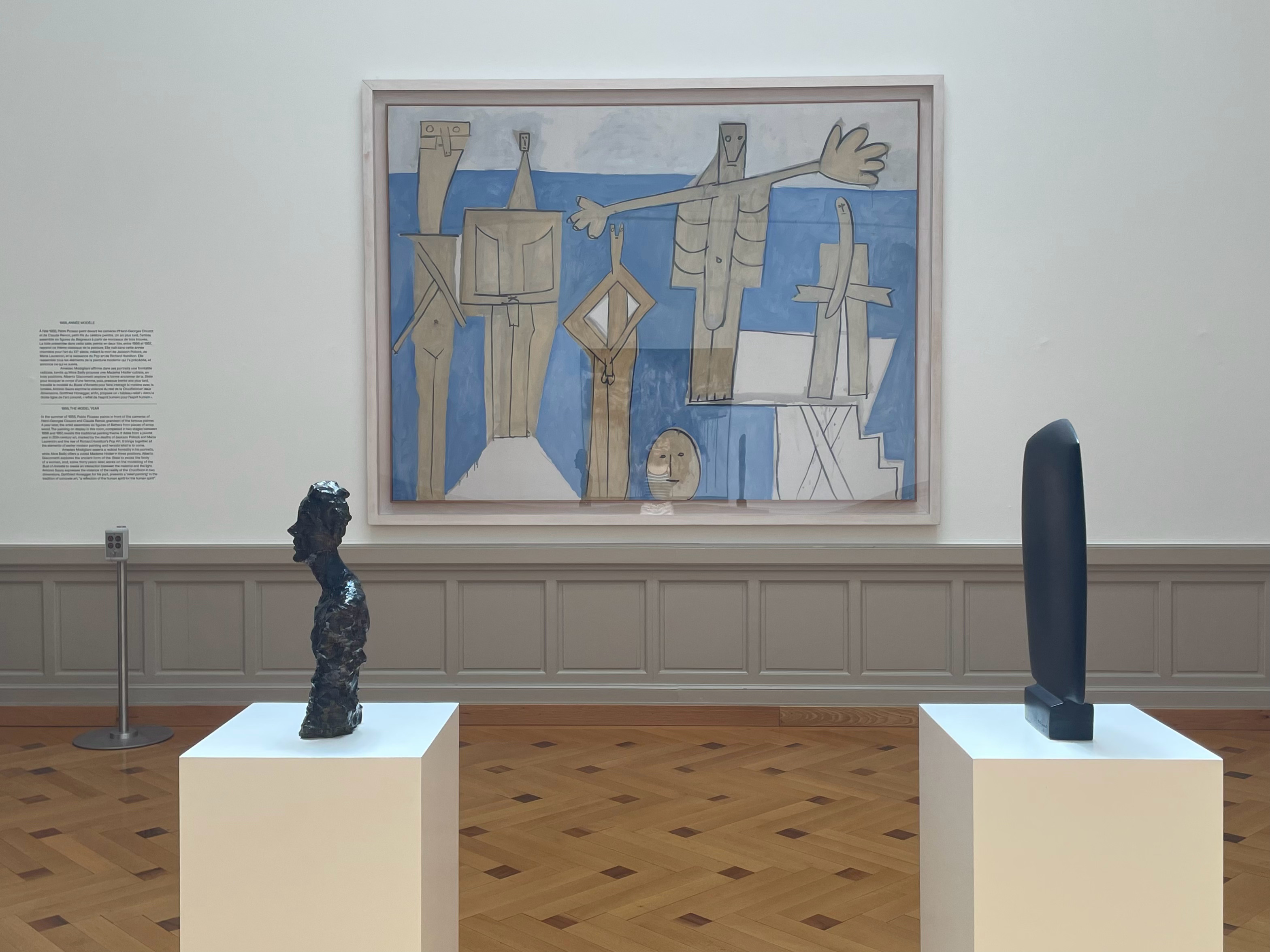 In the summer of 1955, Pablo Picasso paints in front of the cameras of Henri-Georges Clouzot and Claude Renoir, grandson of the famous painter.

A year later, the artist assembles six figures of Bathers from pieces of scrap wood. The painting on display in this room, completed in ​