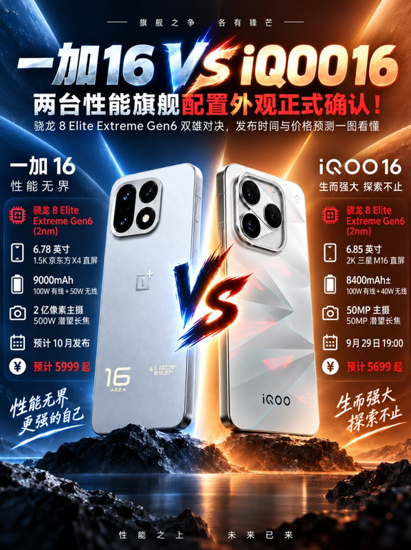 一加16和iQOO16外观正式确认！配置大对决！