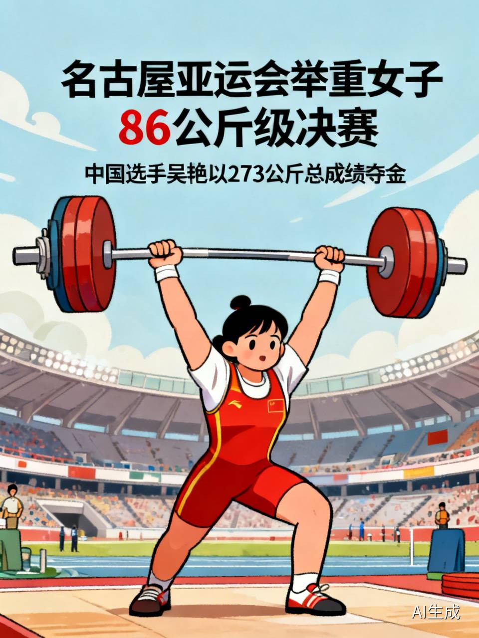 职业举重 举重女生 
名古屋亚运会这枚举重金牌，拿得实在提振人心。
吴艳站上女子86公斤级决赛赛场，抓举稳稳完成124公斤，挺举第二把直接举起149公斤，总成绩定格在273公斤，仅以1公斤的优势领先身后巴林选手272公斤的银牌成绩，相当于无需完成最后一把试举，就提前