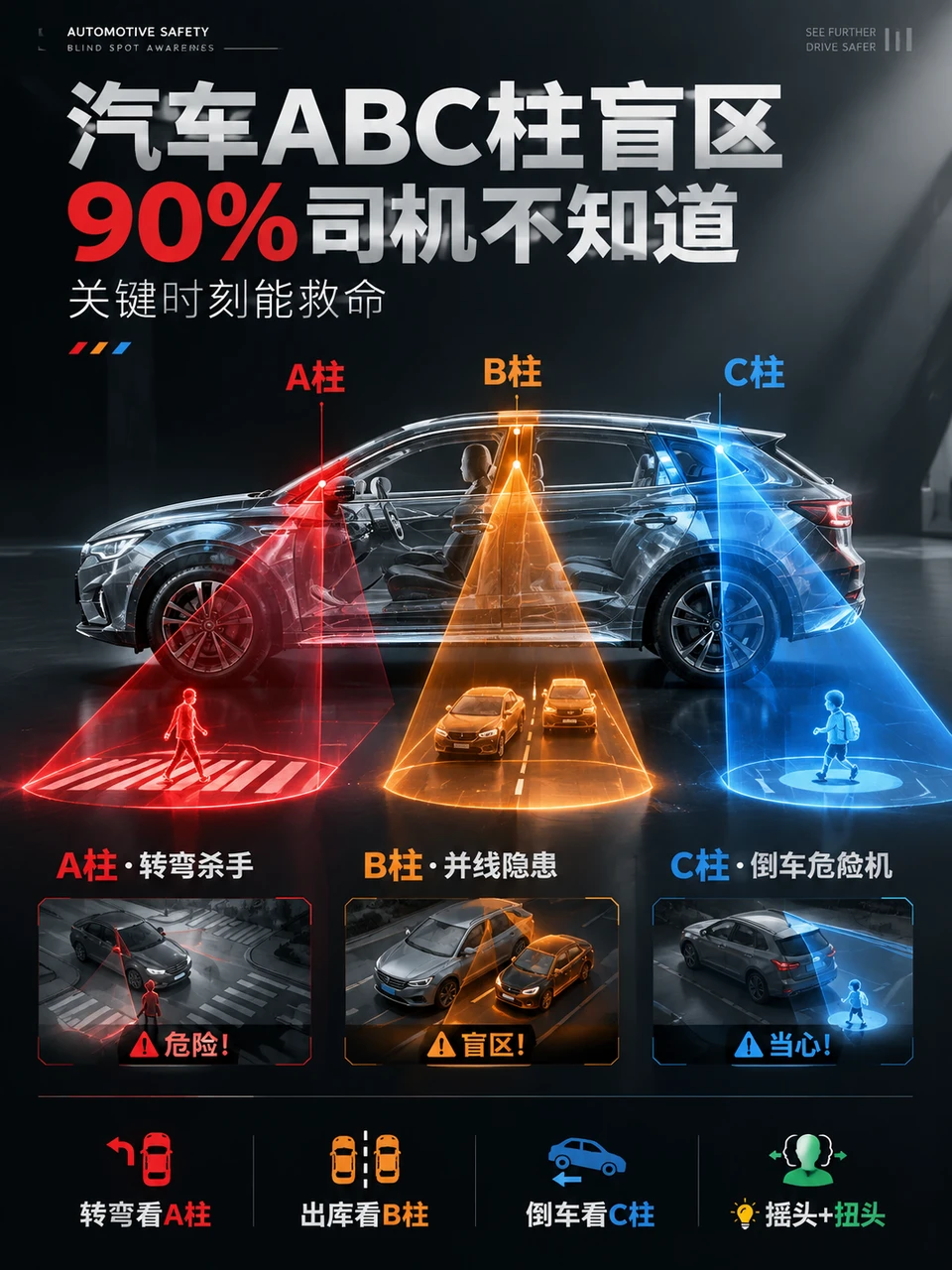 ABC柱盲区太致命，90%司机不知道！