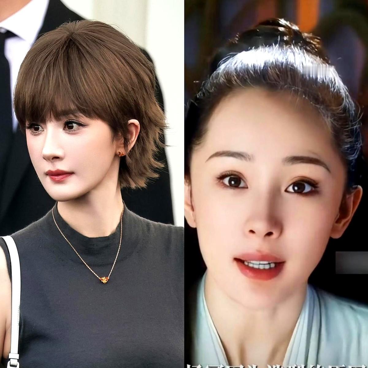 杨幂在米兰一露面，全网的眼睛都死死盯着她的额头。

咔嚓一剪子，万年不变的长发没了。顶着一头碎短发踩在红毯上，发量看着愣是翻了一倍，整个人活脱脱从漫画里走出来一样。

想当年跟黄子韬搭戏，男主一把掀起她的刘海，那锃光瓦亮的大脑门直接被群嘲。她当年自己都跑出来放话，说要去植发。

这次算是把扬长避短玩