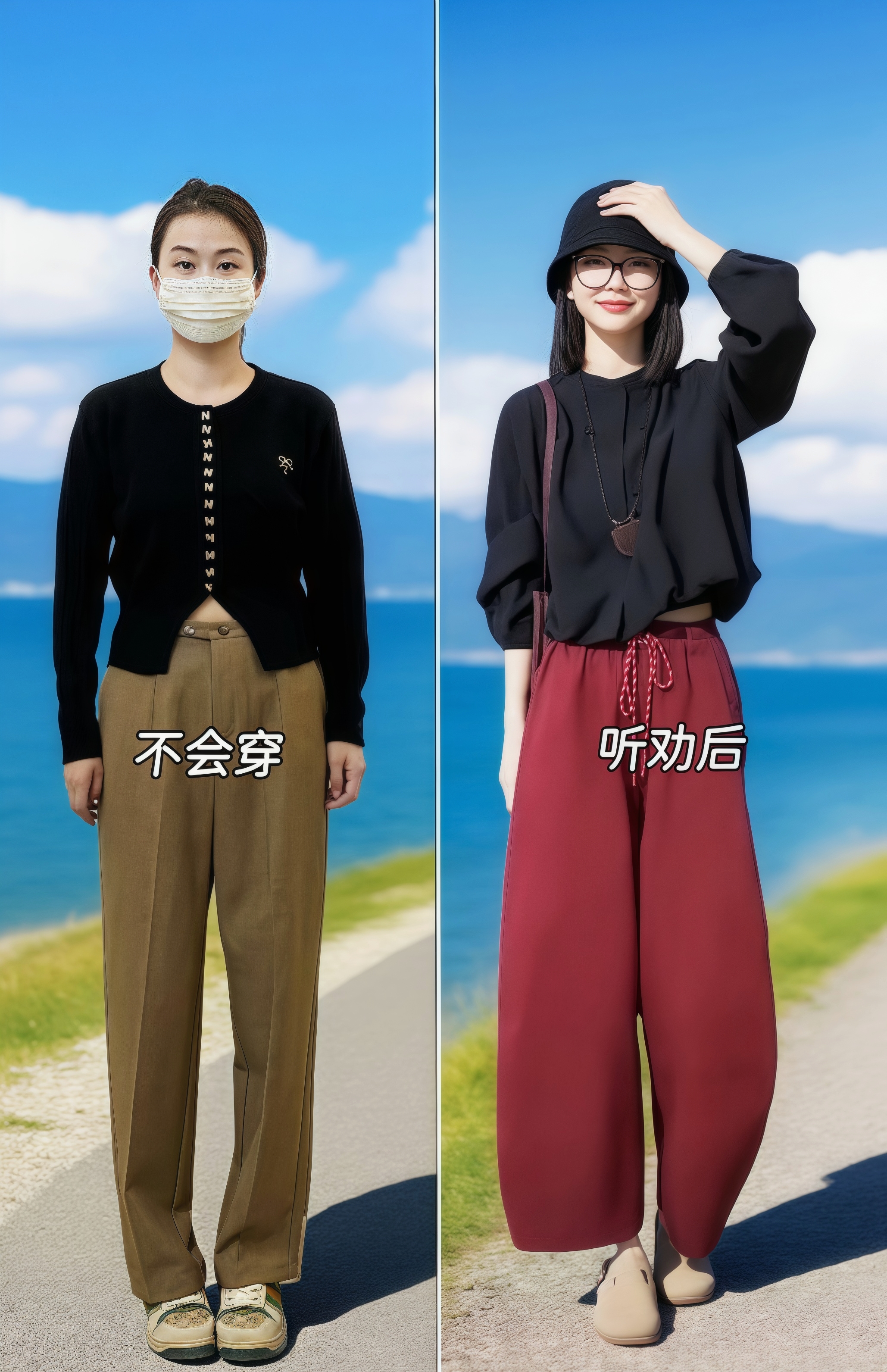 姐妹们，2025夏季新款韩版两件套，黑色系自带高级感，简约黑色上衣利落...