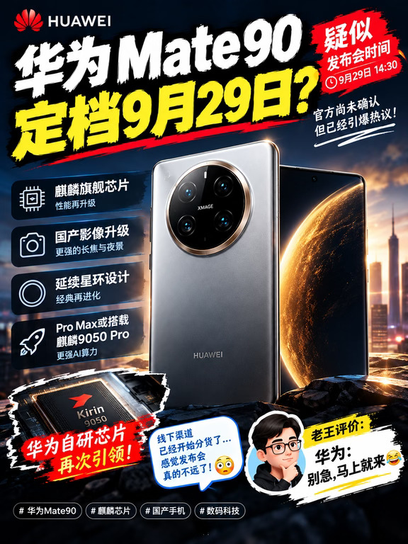 🔥华为Mate90定档9月29日？