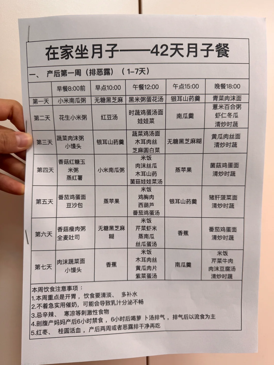 给小姑子打印的42天月子餐食谱，来抄作业啦！