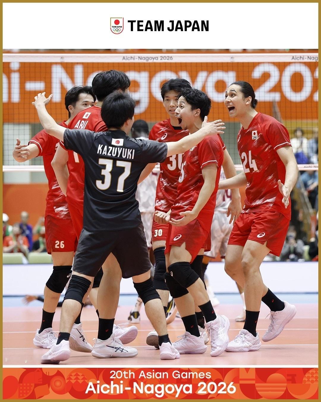 [话筒]-【2026爱知名古屋亚运会男排¼决赛】
日本🇯🇵3-0横扫卡塔尔🇶🇦，晋级四强，将和中国🇨🇳男排争夺决赛权。
➡️（25-14，25-13，25-12）
个人技术统计：（双率：进攻成功率➕效率）
🔺日本🇯🇵：
▪️甲斐優斗10分（18中9、2失误被拦、1发、双率50%39%）
▪️後藤陸翔9分（8 ​