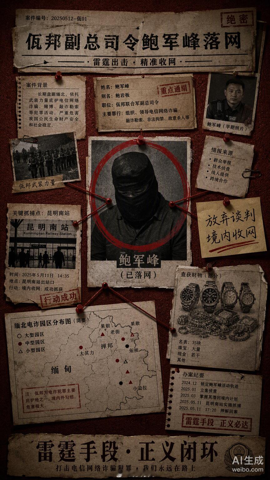 #中方放弃谈判直接抓佤邦副总司令# 谈判桌上拖了又拖，电诈园区里的哭声却一天都没停过。
这次在昆明高铁站，头戴黑罩的鲍军峰被警方带走的画面，比任何外交辞令都更有分量。作为佤邦联合军的副总司令，他手握重兵，曾是缅北电诈链条上最难啃的“硬骨头”。中方工作组此前多次约见督促清剿，换来的却是 ​