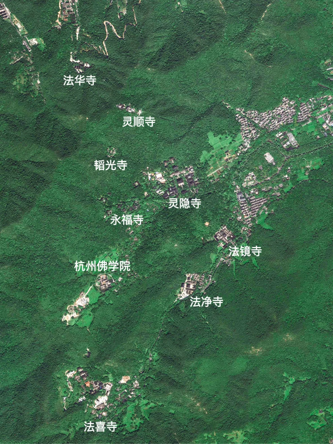 杭州西湖北高峰寺庙分布