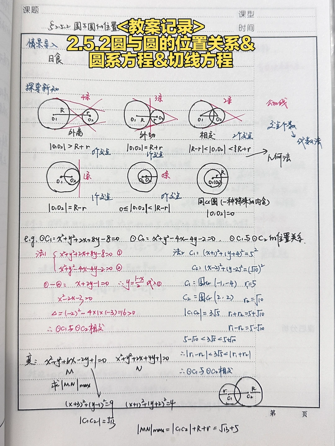 2.5.2圆与圆的位置关系&圆系方程&切线方程