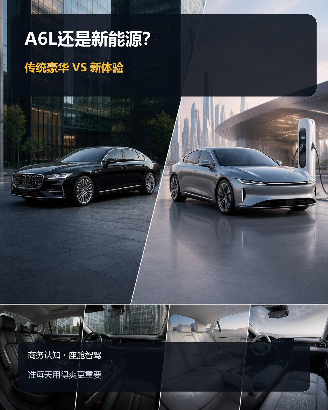 30万元上下，奥迪A6L和新能源轿车到底争的是什么？
A6L的优势是商务认知、长途补能和成熟使用习惯；新能源轿车往往把钱花在动力、座舱和辅助驾驶上。不是谁全面碾压谁，而是传统豪华感与新体验的取舍。
同样预算，你会选别人一眼认识，还是自己每天用得爽？【来自懂车帝车友圈】