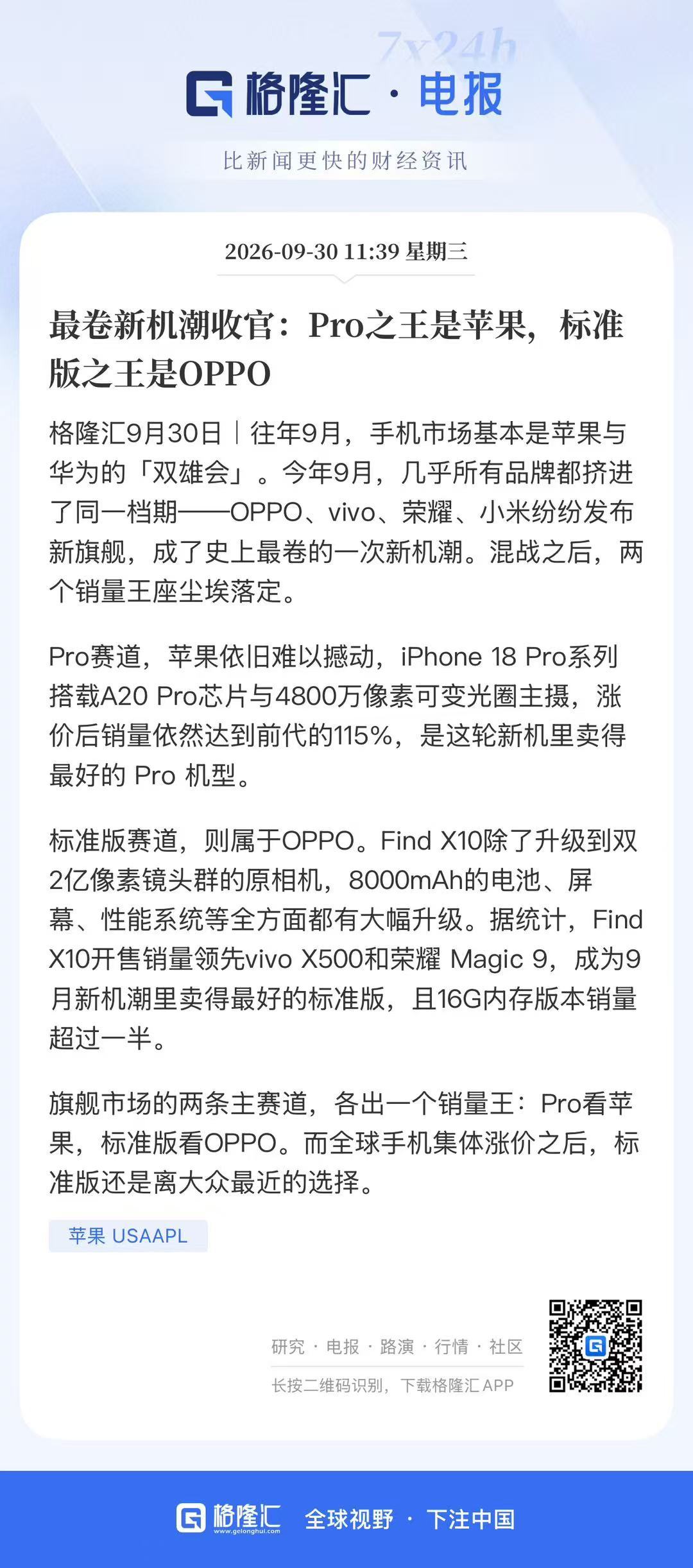 有意思，9月新机都发完了，目前Pro之王是苹果，标准版之王是OPPO？意外不？[不愧是你] ​