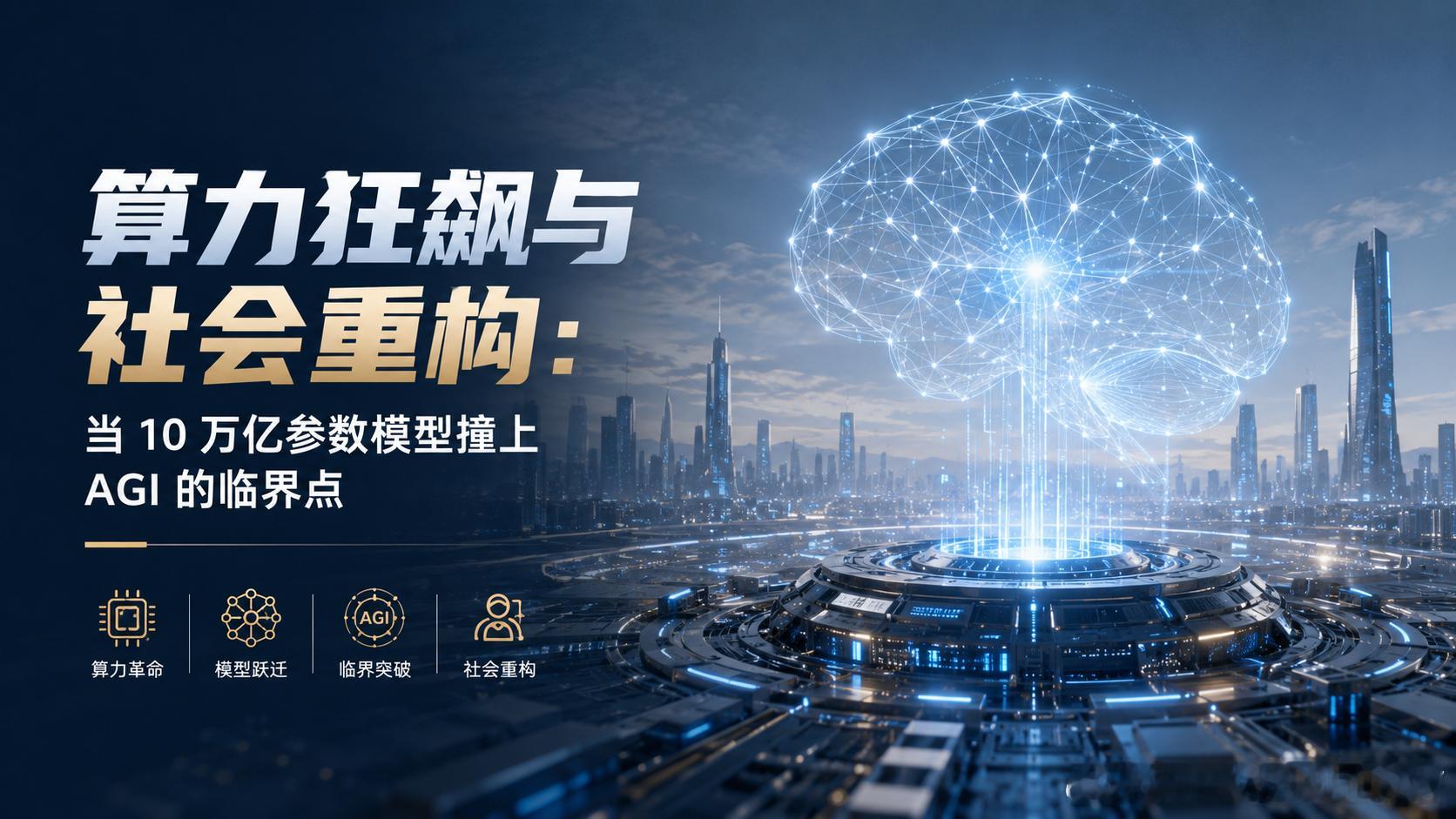 算力狂飙与社会重构：当 10 万亿参数模型撞上 AGI 的临界点

近年来，全球人工智能技术正经历从“模式识别与分析”向“自主推理与科研创新”的范式跃迁。随着大模型预训练规模的指数级扩增，通用人工智能（AGI）的落地时限被不断压缩。在技术红利爆发与潜在社会结构冲击交织的拐点，科技巨头与行业思想 ​