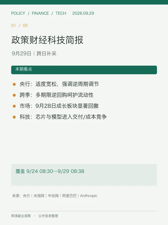 9月29日简报：央行跨季操作与AI全栈竞争