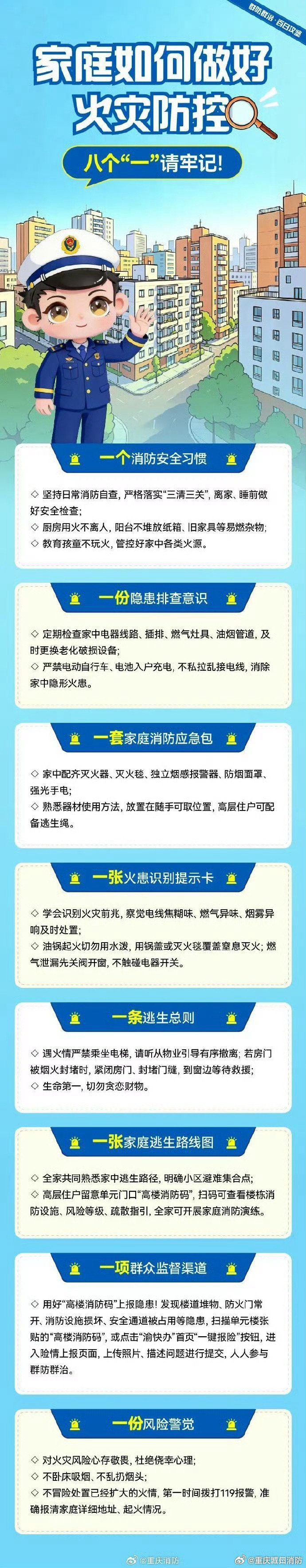 【群防群治·百日攻坚 | 家庭如何做好火灾防控？八个“一”请牢记↓↓↓】 ​​​