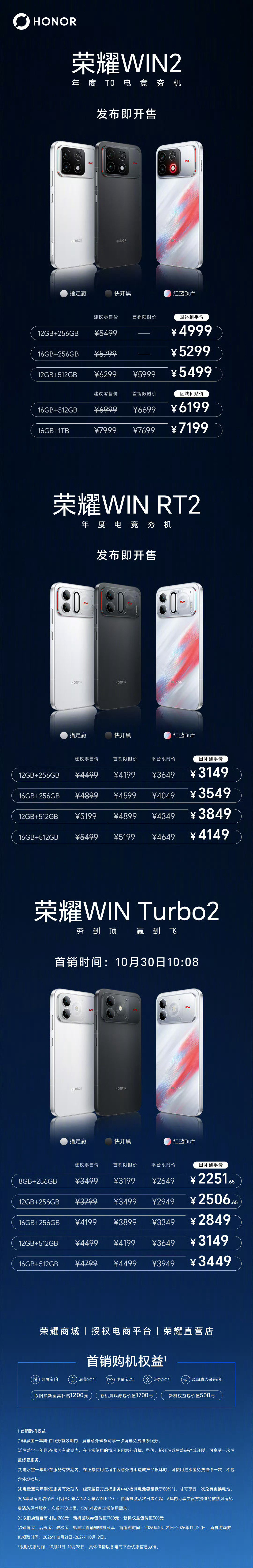 荣耀win2(BRM-AN00) ，
骁龙8EE6，
电池10100+100w充电/80w无线、

荣耀win RT2(BRT-AN00) ，
骁龙8E5，
电池12070+90w充电、

荣耀win turbo2(BRS-AN00) ，
骁龙8sG4，
电池12070+90w充电

#荣耀win2##荣耀手机##数码# ​