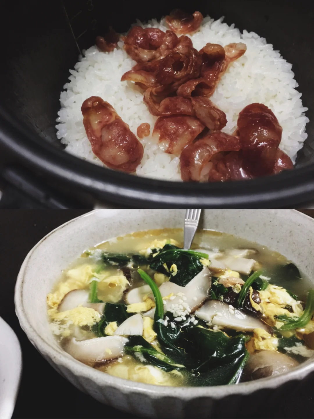 粗茶淡饭🥢｜温暖的晚餐【芙蓉蛋花汤+腊味饭】