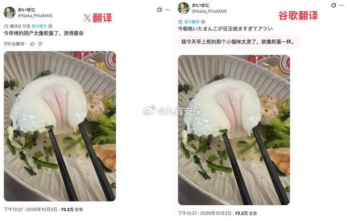 马斯克的𝕏翻译对比谷歌翻译 ​