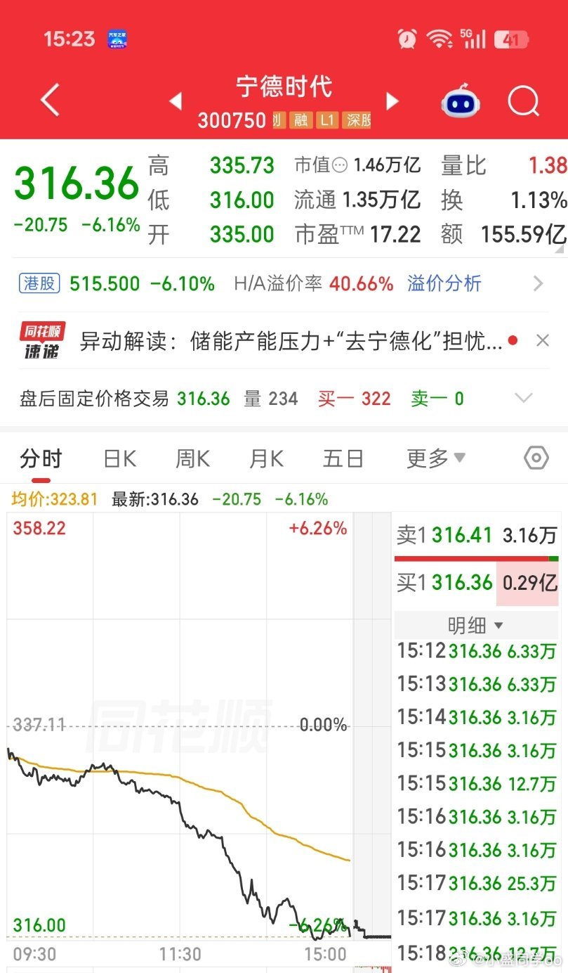 #宁德时代股价大跌#我说今天创业板怎么大跌1.2%，原来龙头宁德跌了6%啊[可爱][可爱][可爱] ​