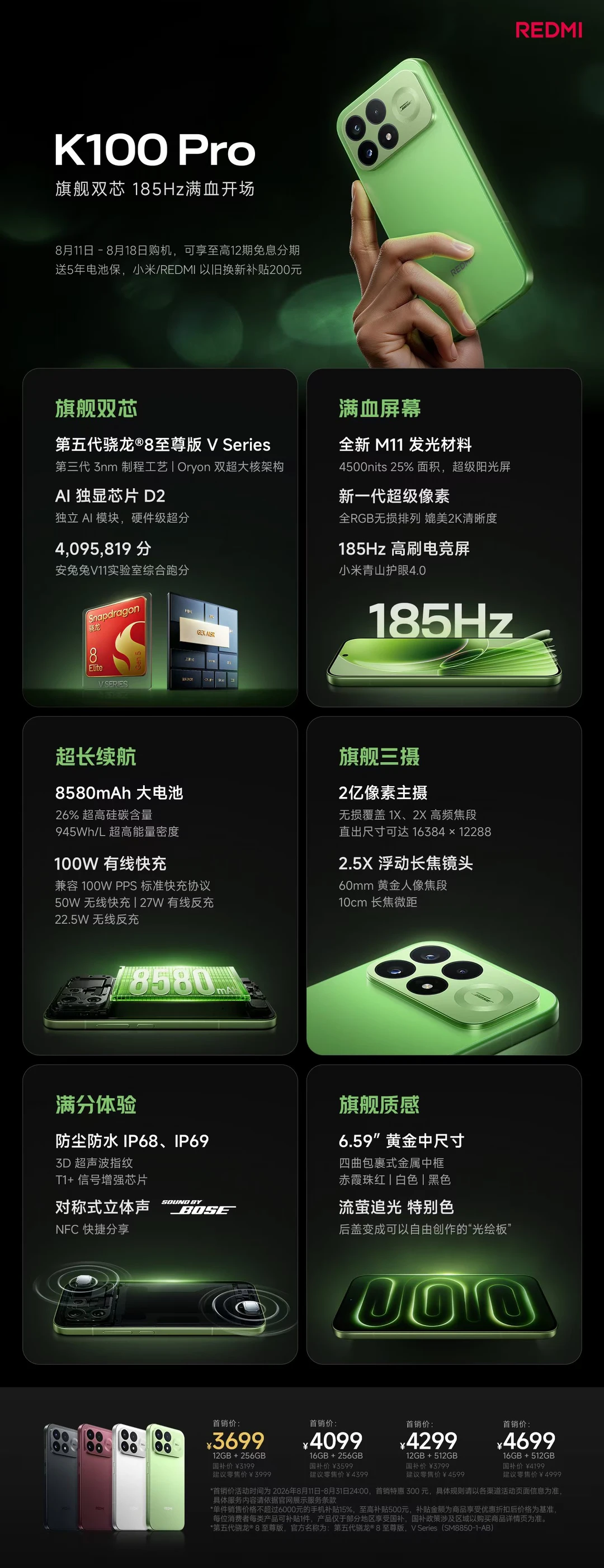 REDMI K100 Pro系列价格来了
	
K100 Pro 首销价
12+2