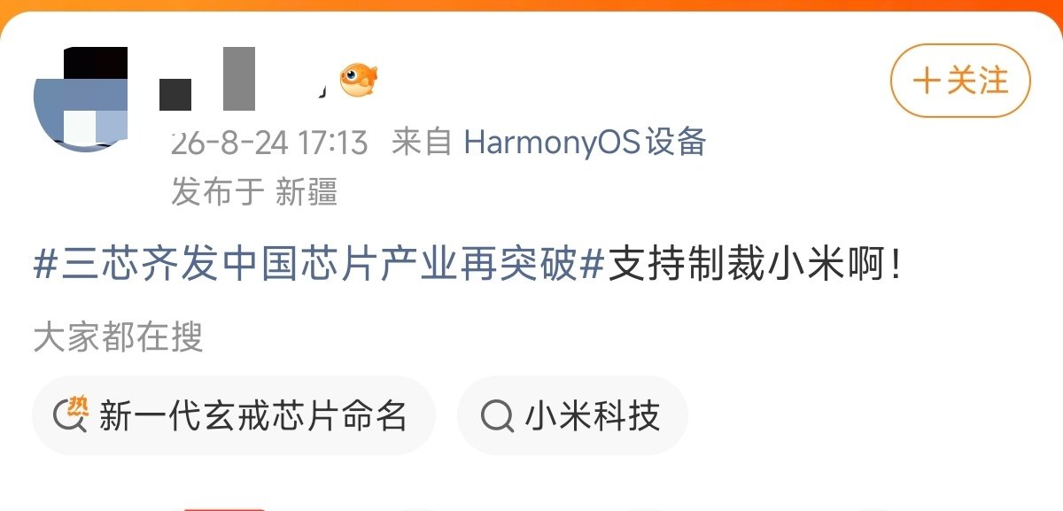 支持制裁小米？？？

支持谁制裁小米？？

你支持谁制裁中国科技公司小米？？

你支持制裁小米的理由是什么？？

你是中国人吗？

#三芯齐发中国芯片产业再突破# ​