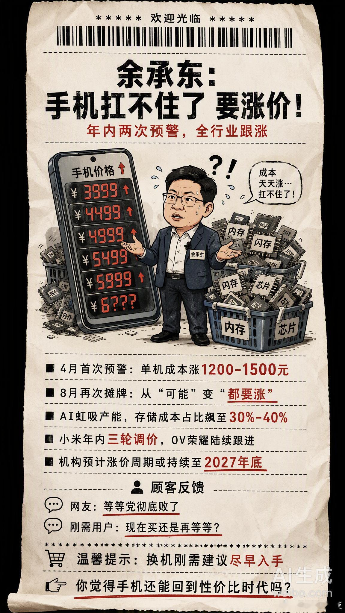 余承东又出来“喊疼”了。 8月5日华为新品发布会上，他直接摊牌：内存价...