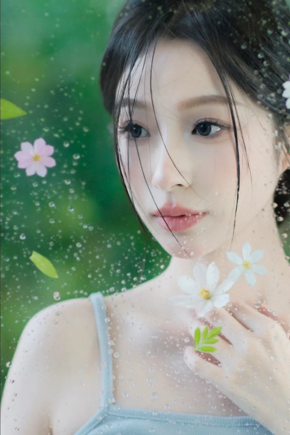 清新自然的少女，花海中的柔美瞬间。