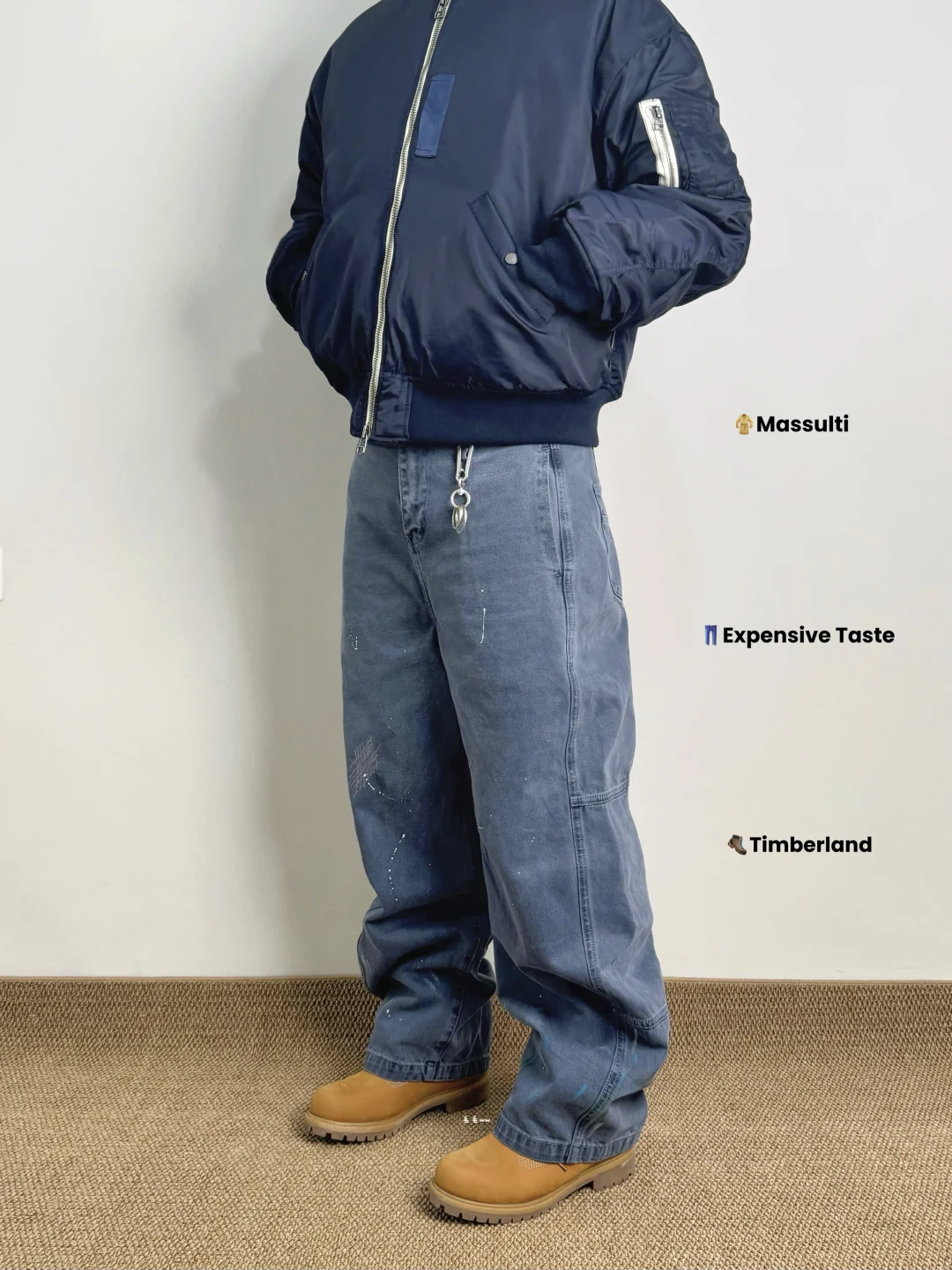 蓝色法工裤｜大黄靴穿搭